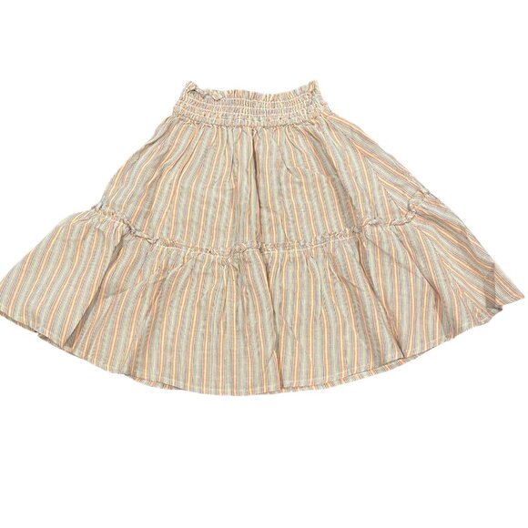 NWT Marine Layer Sz S Smocked Mini Skirt Multi Stripe Pull On Lyocell Linen - Picture 2 of 9